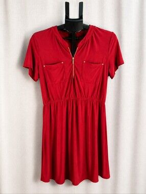 PerSeption Concept Red Short Sleeve Zip Front Dress Size Large